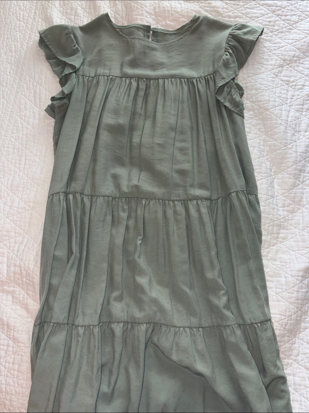 Ruffle Sleeve Tiered Dress - Sage Green